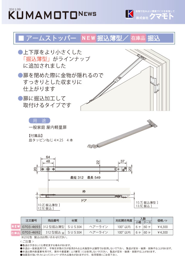 アームストッパー 掘込薄型/掘込 | メーカー新製品 | 製品情報 | 株式 ...